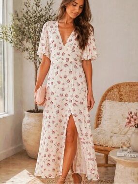 AFRM Zelda Maxi Dress Blanc Blush Floral/Revolve Romantic Boho